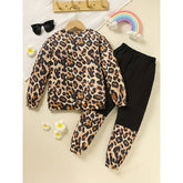 Toddler Girls Fall Winter Outfits Leopard Letter Print Crewneck Long Sleeve Sweatshirt Top & Sweatpant 2 Piece Clothing Set